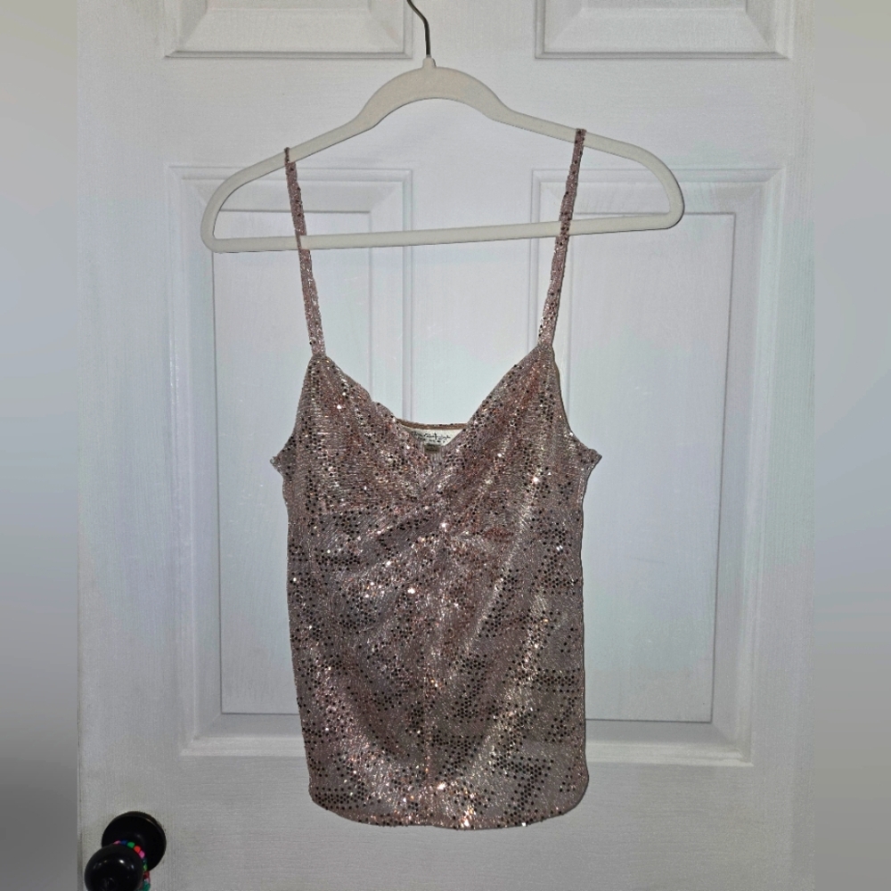 Miss Selfridge Sequin Spaghetti Strap Top - Rose Gold